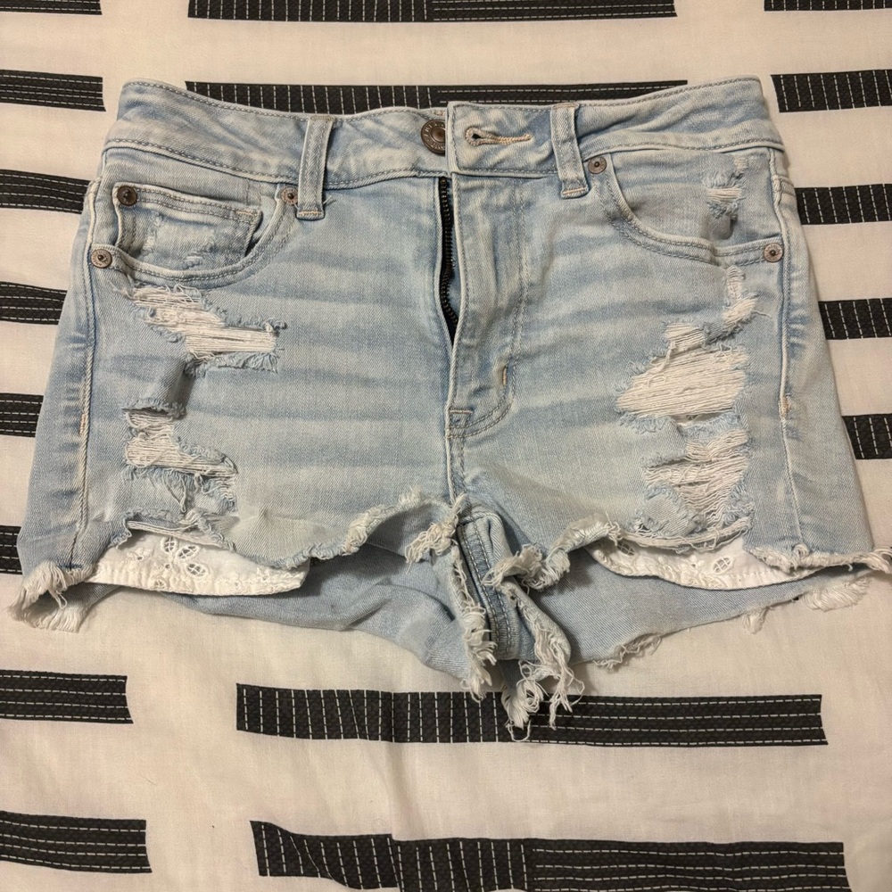 American Eagle Outfitters Light Blue Ripped Jean Shorts